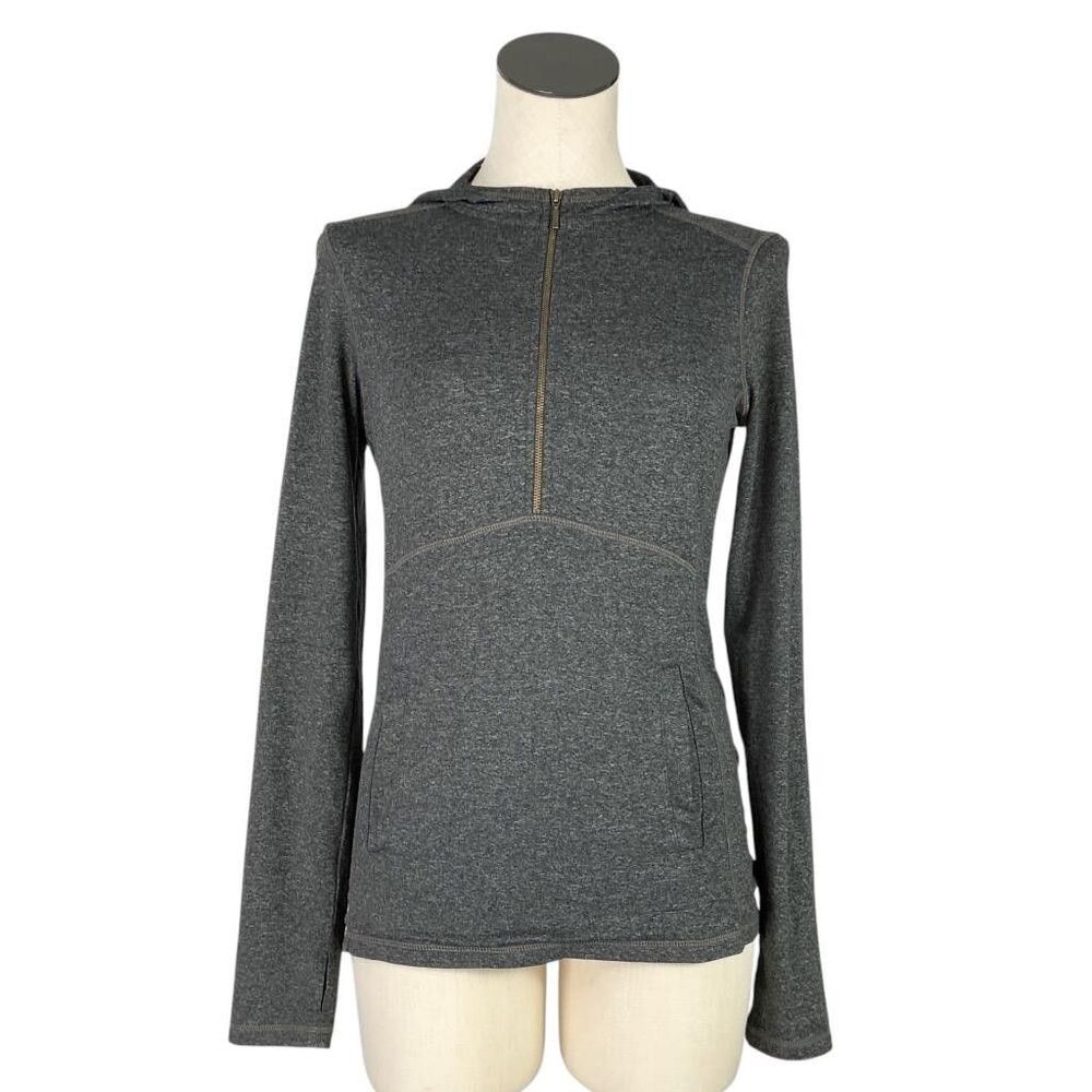 REI Half Zip Hoodie Women XS Gray Knit Pockets Long Sleeves Thumb Holes Jog Top